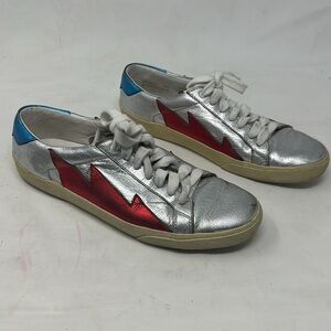 Saint Laurent silver court classic metallic appliqued leather sneakers IT 36.5